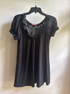 Juicy Couture Y2K Black Babydoll Ruffle Top Size S Oversized Fit